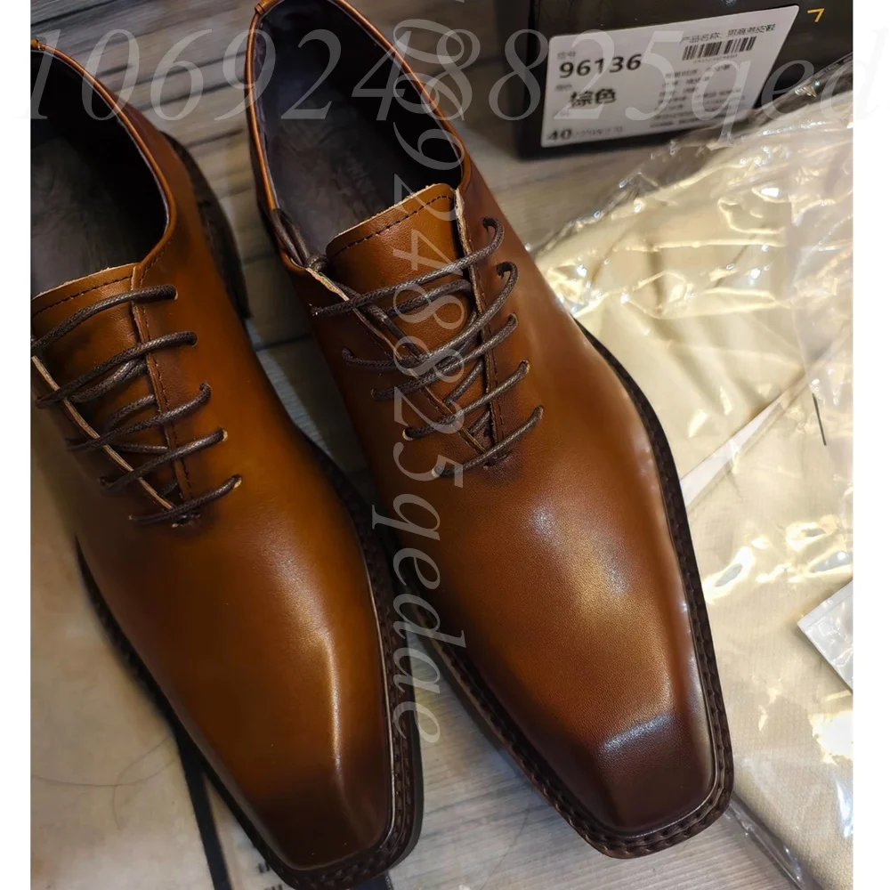 Formal Men Daily Wear Footwear - Męskie luksusowe brązowe skórzane oksfordy, sznurowane