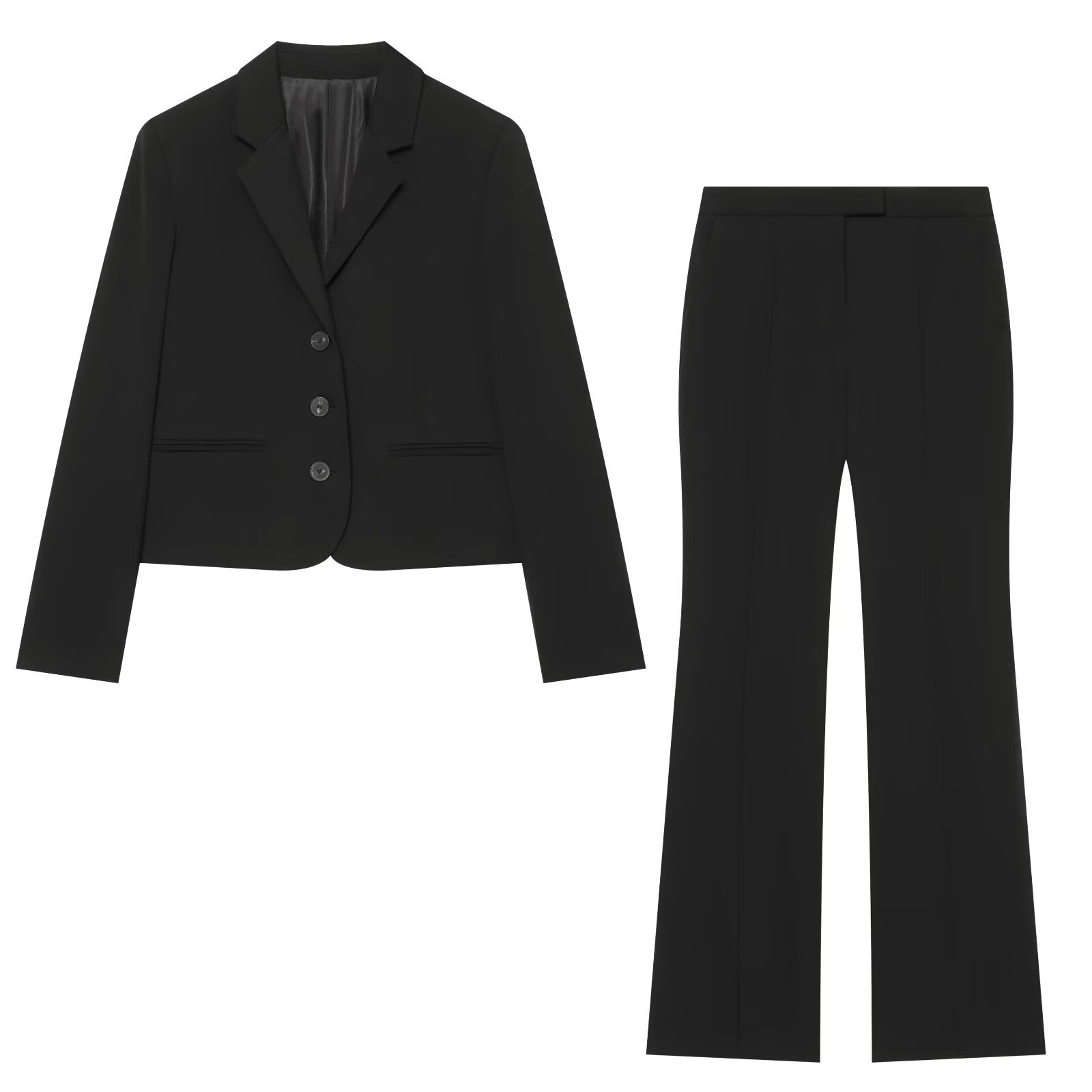 Men Formal Wear All Black - Damski elegancki czarny garnitur dwuczęściowy: dopasowana