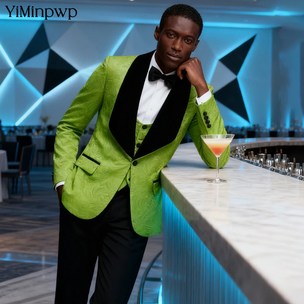 Men Formal Wear Modern - YiMinpwp Zielony Żakardowy Garnitur Męski Jednorzędowy