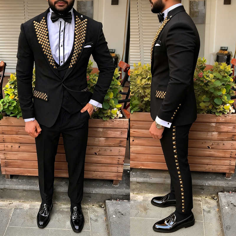 Men Formal Wear Modern - Nowoczesny garnitur smokingowy z koralikami, klapami
